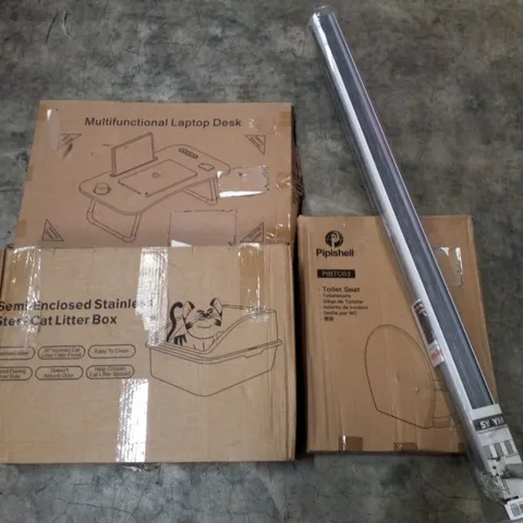 PALLET CONTAINING ASSORTED PRODUCTS INCLUDING MULTIFUNCTIONAL LAPTOP DESK, CAT LITTER BOX, TOILET SEAT & DAY AND NIGHT ROLLER BLINDS