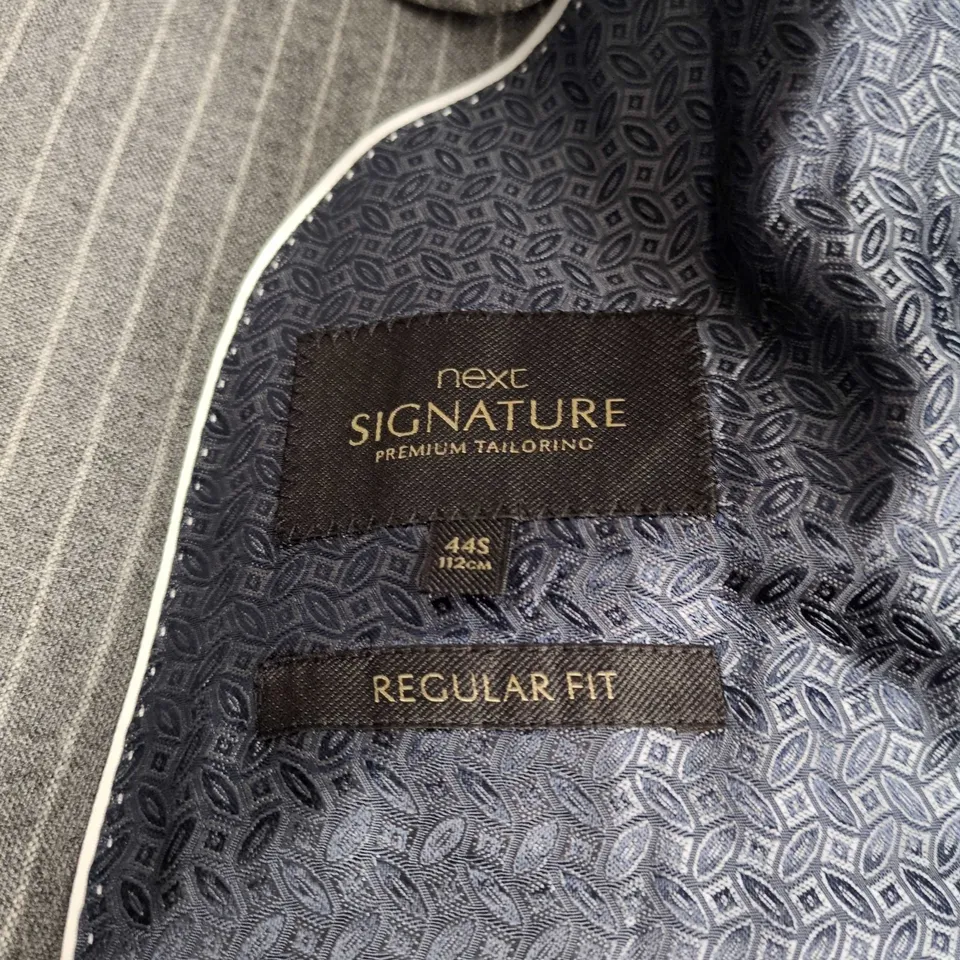NEXT SIGNATURE PREMIUM TAILORING MENS 3PCE GREY PINSTRIPE SUIT - 44S/46R/36S