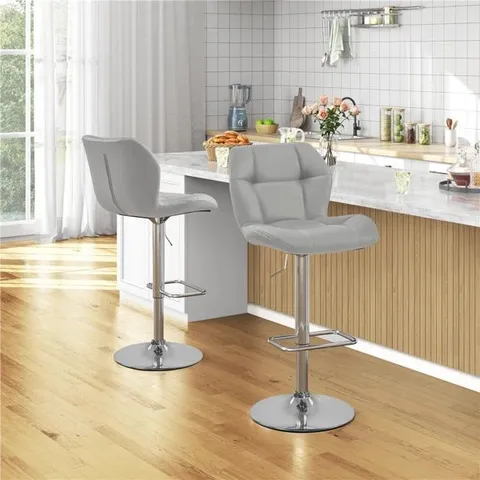 BOXED PAIR OF COLOR SWIVEL UPHOLSTERED ADJUSTABLE HEIGHT COUNTER STOOL WITH METAL FRAME - LIGHT GREY