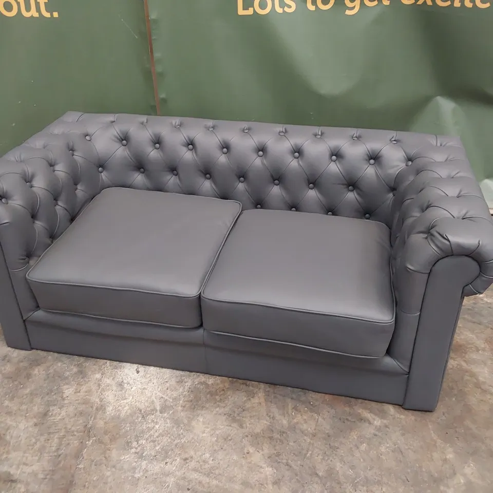 DESIGNER TWO SEATER CHESTERFIELD SOFA GREY LEATHER 