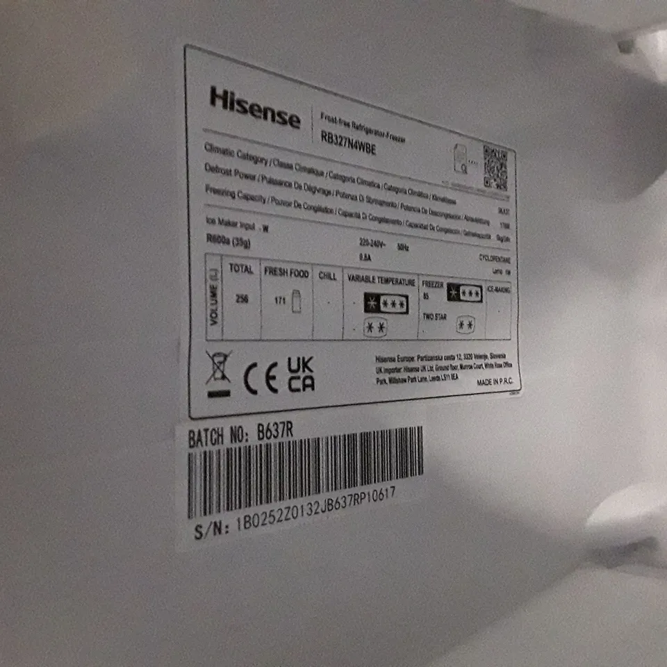 HISENSE RB327N4WBE 50/50 FRIDGE FREEZER - BLACK
