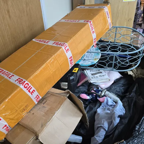 PALLET OF APPROXIMATELY 35 ASSORTED ITEMS TO INCLUDE CLOTHING , TOOL BOX AND SHOES 