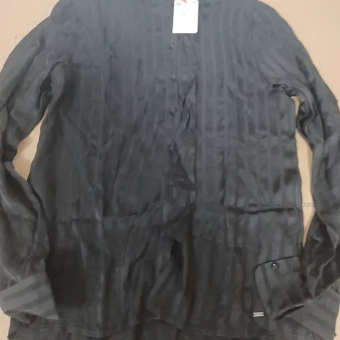 SUPERDRY STUDIOS TIE NECK SHIRT IN BLACK - UK SMALL