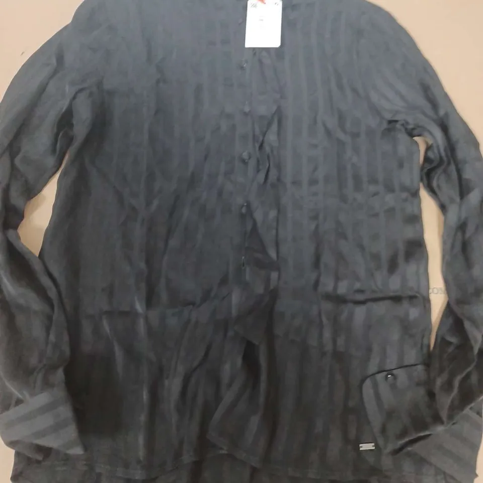 SUPERDRY STUDIOS TIE NECK SHIRT IN BLACK - UK SMALL