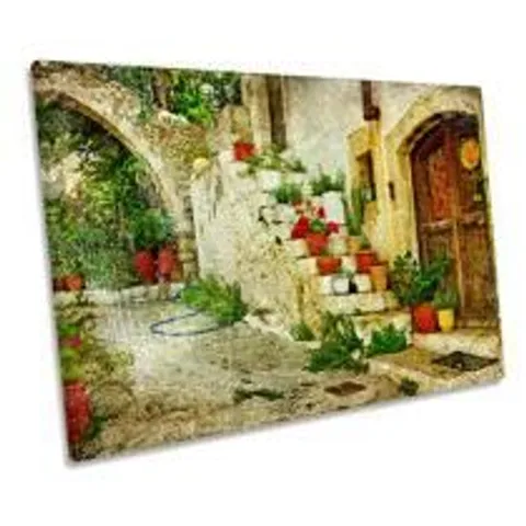 BOXED MEDITERRANEAN STREET GRUNGE - WRAPPED CANVAS GRAPHIC ART