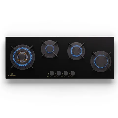 KLARSTEIN GOLDFLAME 90CM GAS HOB 4 BURNERS BLACK BOXED