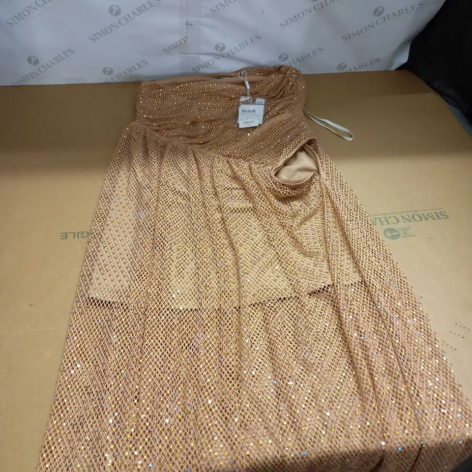 SELF- PORTRAIT HOTFIX FISHNET ONE SHOULDER MAXI DRESS SIZE 10