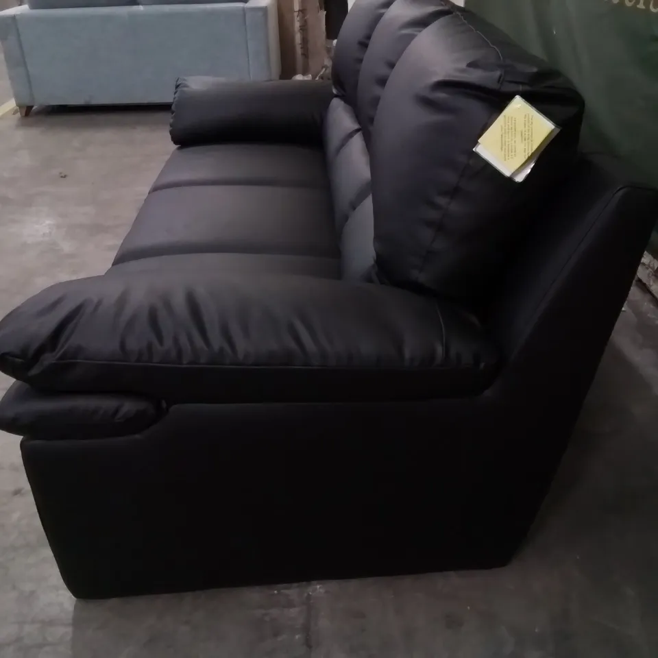 QUALITY DESIGNER CHESTERFIELD LEATHER LOOK 2 SEATER SOFA - BLACK - FSC® CERTIFIED