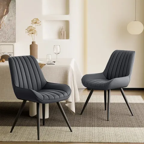BOXED SET OF 4 MODERN DINING CHAIRS 54.8 46.9 83.2CM TECH FABRIC UPHOLSTERY - DARK GREY