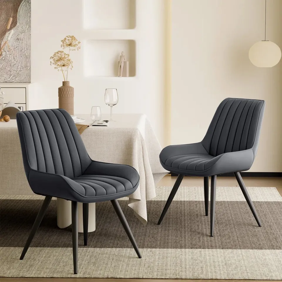 BOXED SET OF 4 MODERN DINING CHAIRS 54.8 46.9 83.2CM TECH FABRIC UPHOLSTERY - DARK GREY