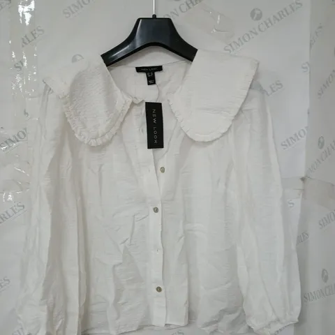 NEW LOOK PLAIN COLLAR CRINKLE TOP - WHITE - SIZE 12