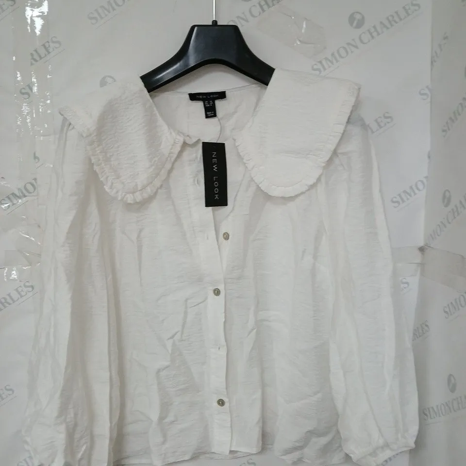 NEW LOOK PLAIN COLLAR CRINKLE TOP - WHITE - SIZE 12