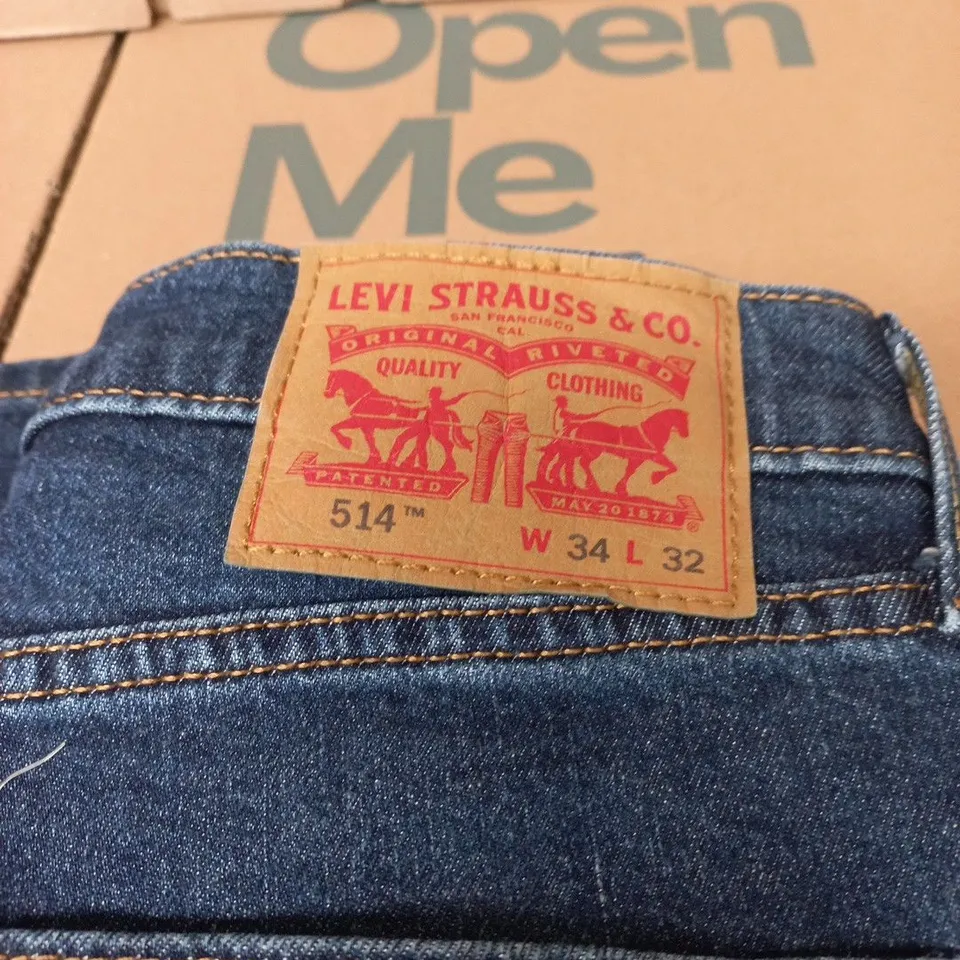LEVI'S 514 JEANS – MEN'S, UK 34 X 32, BLUE DENIM