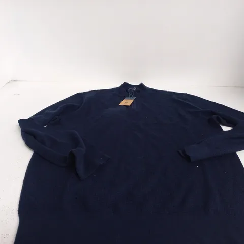 CHARLES TYRWHITT NAVY MERINO EXTRA FINE ZIP-NECK JUMPER, LARGE