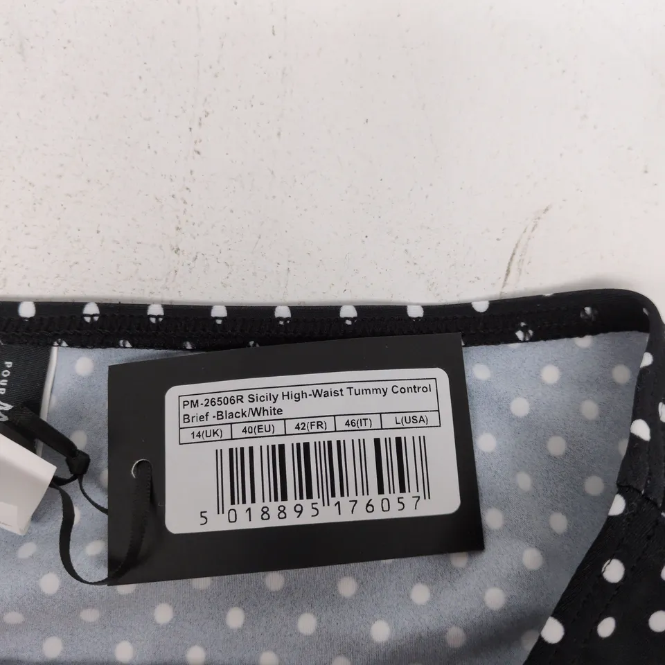 POUR MOI SICILY HIGH-WAIST TUMMY-CONTROL BRIEF – BLACK/WHITE POLKA DOT, UK 14