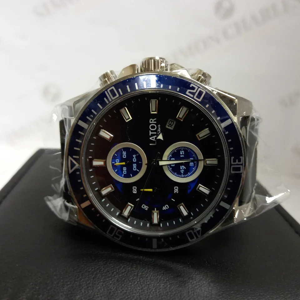 LATOR CALIBRE BLUE TRIPLE DIAL LEATHER STRAP WATCH RRP £585