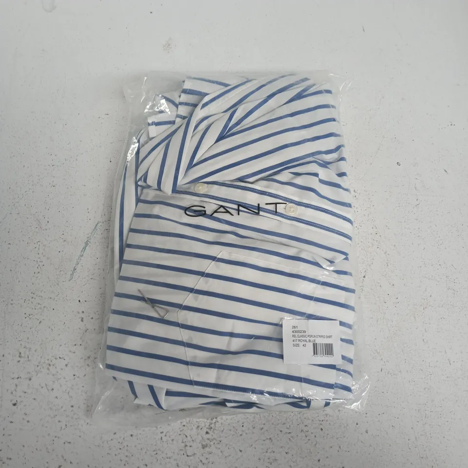 GANT CLASSIC POPLIN STRIPED SHIRT – ROYAL BLUE & WHITE, UK 16.5 (EU 42)