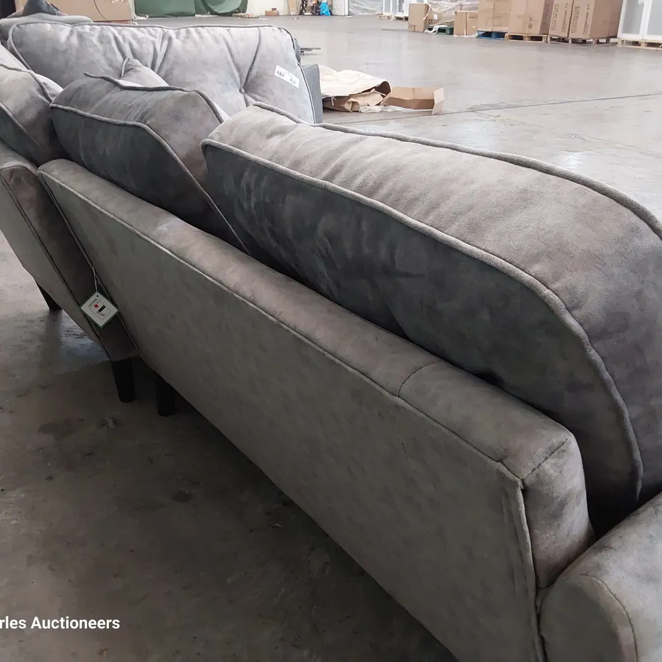 DESIGNER CHAISE SOFA GREY PLUSH FABRIC 