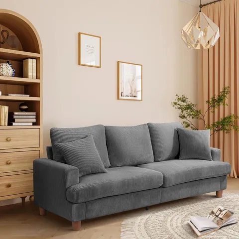 BOXED ALEXEIS 3-SEATER CORDUROY SOFA - DARK GREY