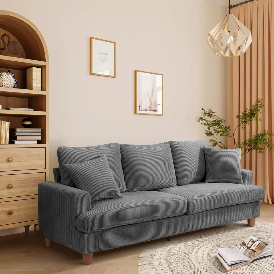 BOXED ALEXEIS 3-SEATER CORDUROY SOFA - DARK GREY