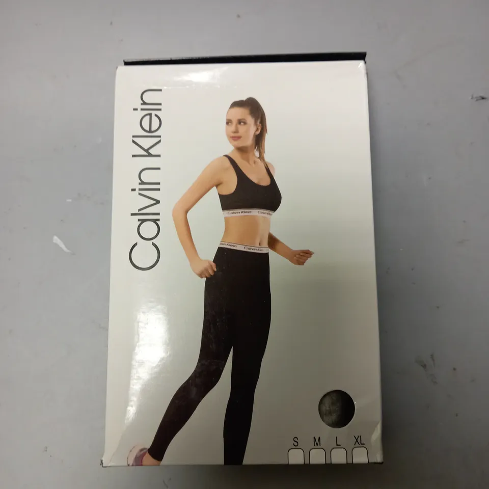 BOXED CALVIN KLEIN SPORTS BRA AND LEGGINGS IN GREY- XL