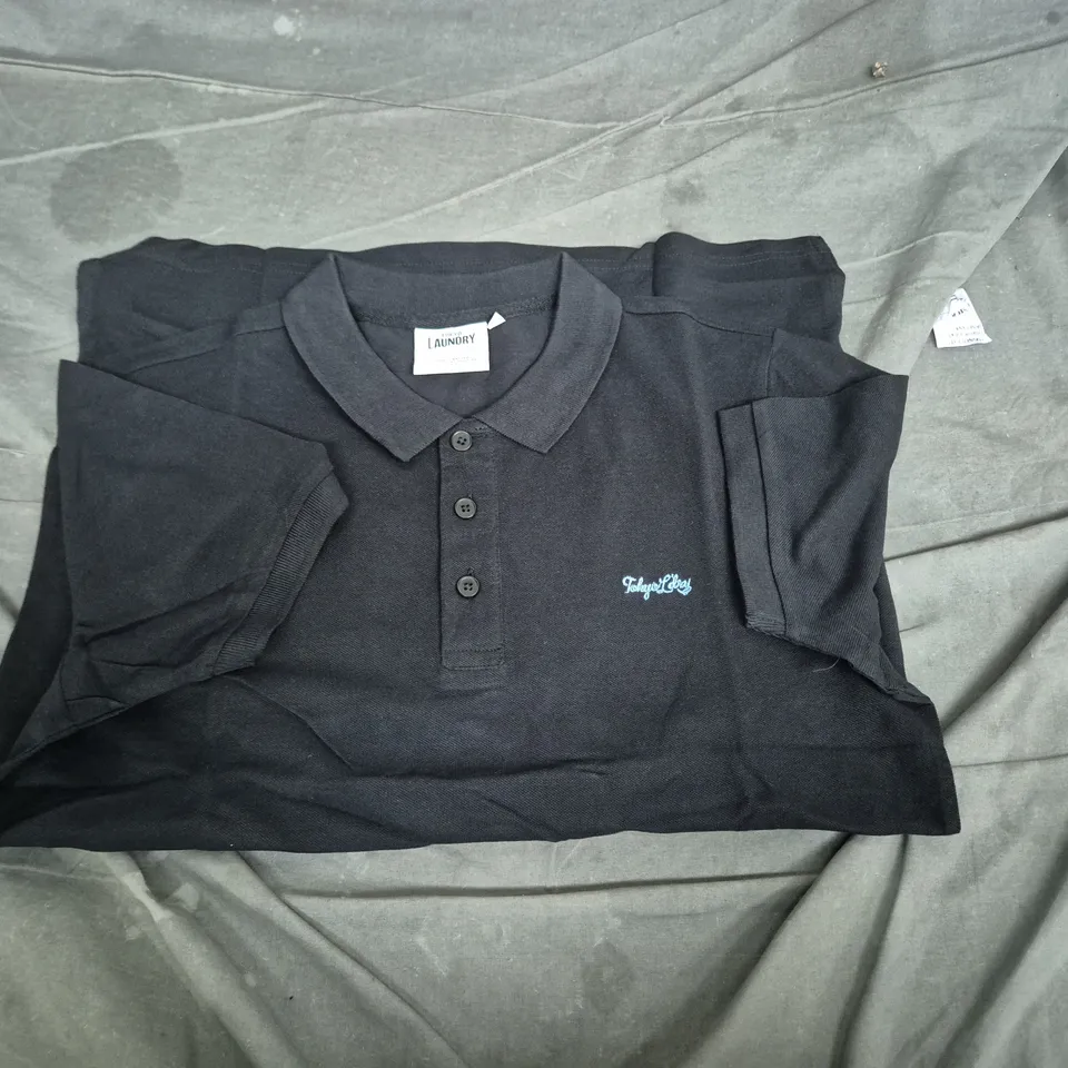 LAUNDRY POLO SHIRT – BLACK SHORT SLEEVE WITH EMBROIDERED LOGO SIZE M