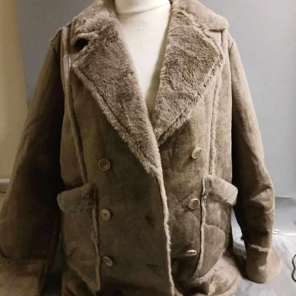 CENTIGRADE LADIES JACKET BEIGE SUEDE FEEL WITH FAUX FUR LINING SIZE S