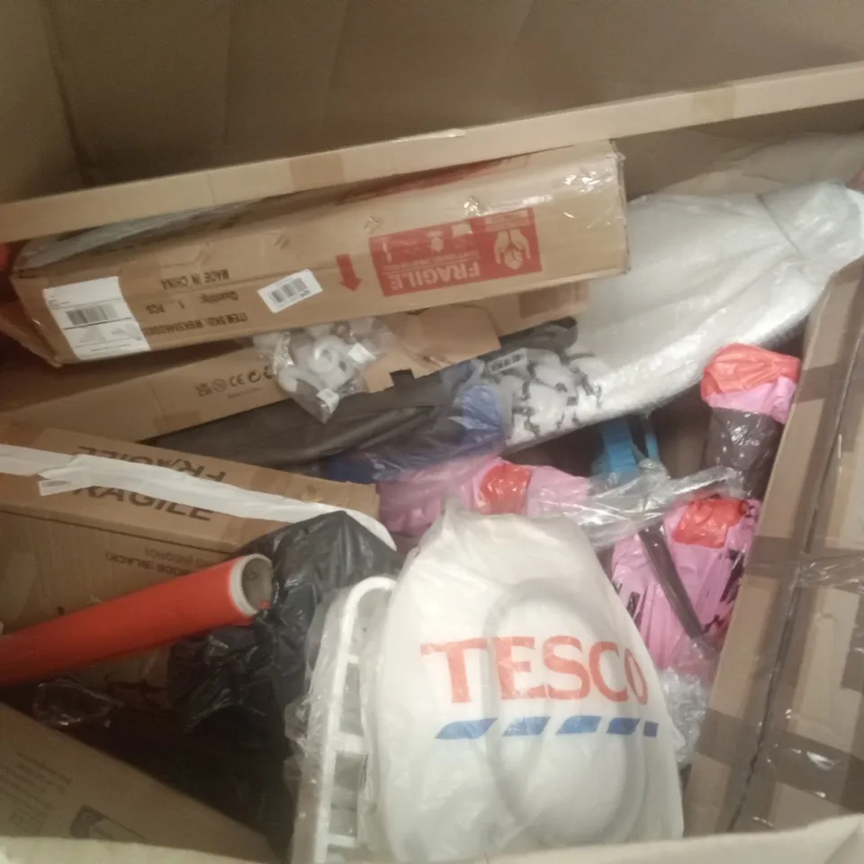 PALLET OF ASSORTED ITEMS INCLUDING PEPE SWIVEL BATH CHAIR, PORTABLE WARDROBE CLOSET, ALUMINIUM FRAME WHITEBOARD, ROUND  METAL BALLOON ARCH KIT, 8"-84" CURTAIN ROD