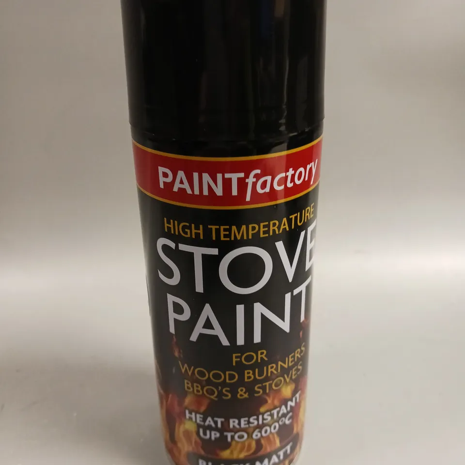 12 X PAINT FACTORY HIGH TEMPERATURE STOVE PAINT - BLACK MATT - COLLECTION ONLY 