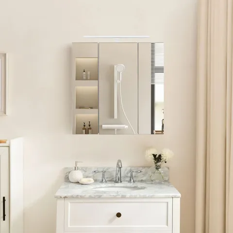 BOXED MIRRORED BATHROOM CABINET IN WHITE WITH HEADLIGHT 