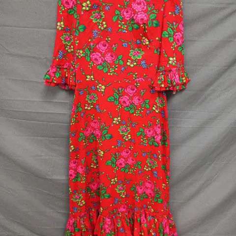 THE VAMPIRE'S WIFE RUFFLE TRIM FLORAL PRINT MAXI DRESS IN RED SIZE UNSPECIFIED
