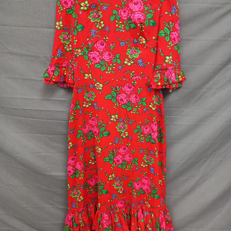 THE VAMPIRE'S WIFE RUFFLE TRIM FLORAL PRINT MAXI DRESS IN RED SIZE UNSPECIFIED