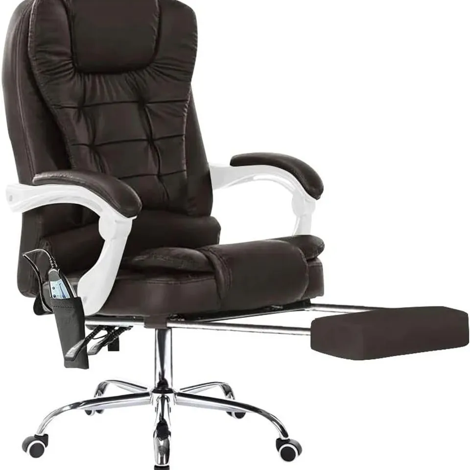 BOXED FAUX LEATHER UPHOLSTERED MASSAGE CHAIR IN BROWN (UNTESTED)