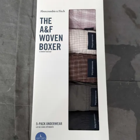 ABERCROMBIE & FITCH THE A&F WOVEN BOXERS – 5-PACK, SIZE L (WAIST 33–35 IN)