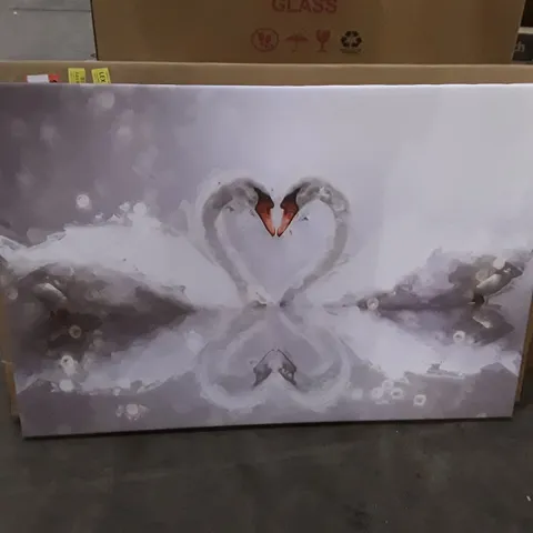 BOXED SWANS FORMING A LOVE HEART IN ABSTRACT, PAINTING PRINT IN CANVAS (1 BOX)