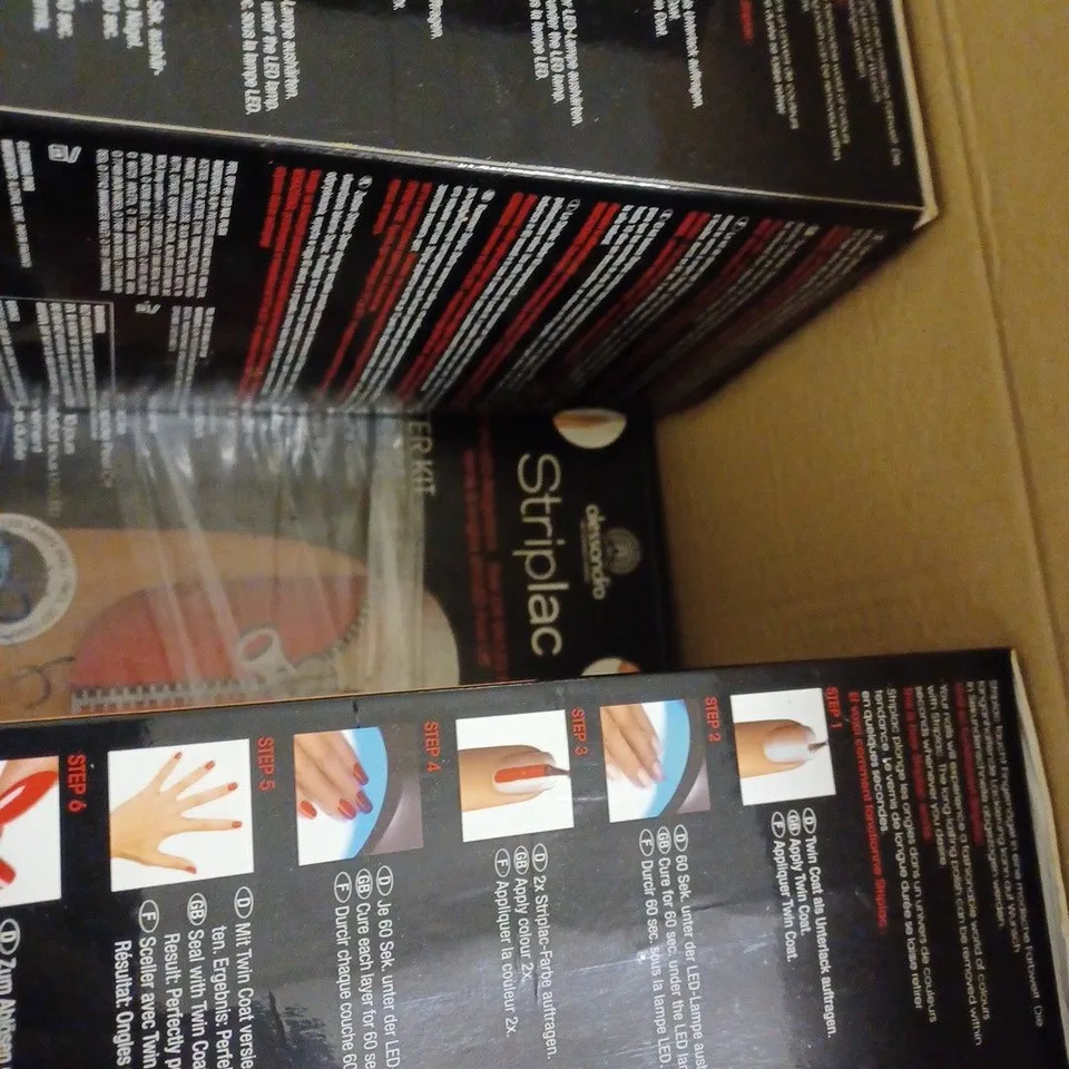 BOX OF APPROX 15 ALESSANDRO STRIPLAC PEEL OFF UV NAIL POLISH STARTER KITS 