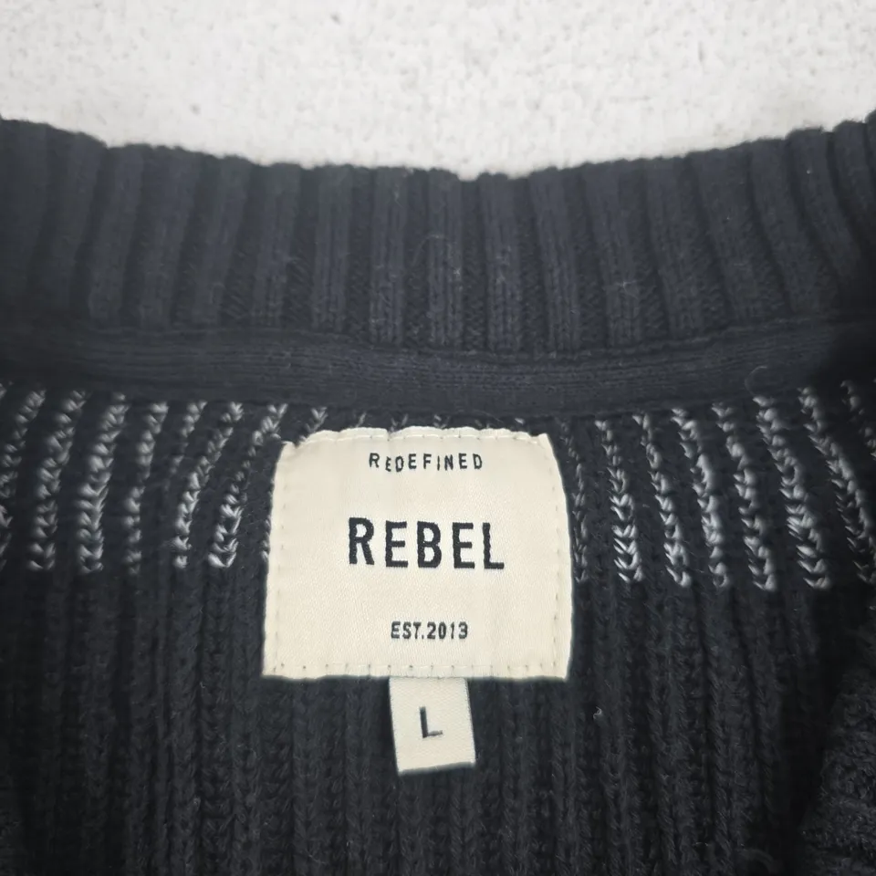 REBEL KNIT CARDIGAN – STRIPED NAVY/OLIVE, UK SIZE L