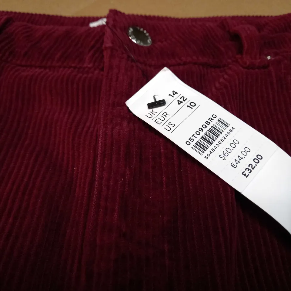 TOPSHOP WINE CORD MINI SKIRT - SIZE 14