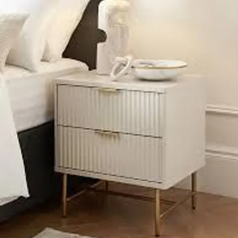 BOXED CORA 2 DRAWER BEDSIDE CHEST - IVORY/BRASS (1 BOX)