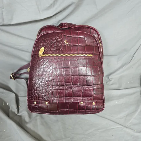 MAROON CROCODILE-EMBOSSED BACKPACK 