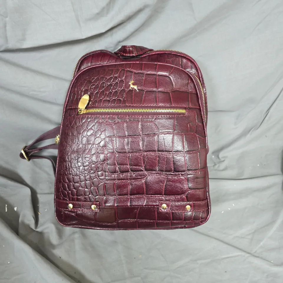 MAROON CROCODILE-EMBOSSED BACKPACK 