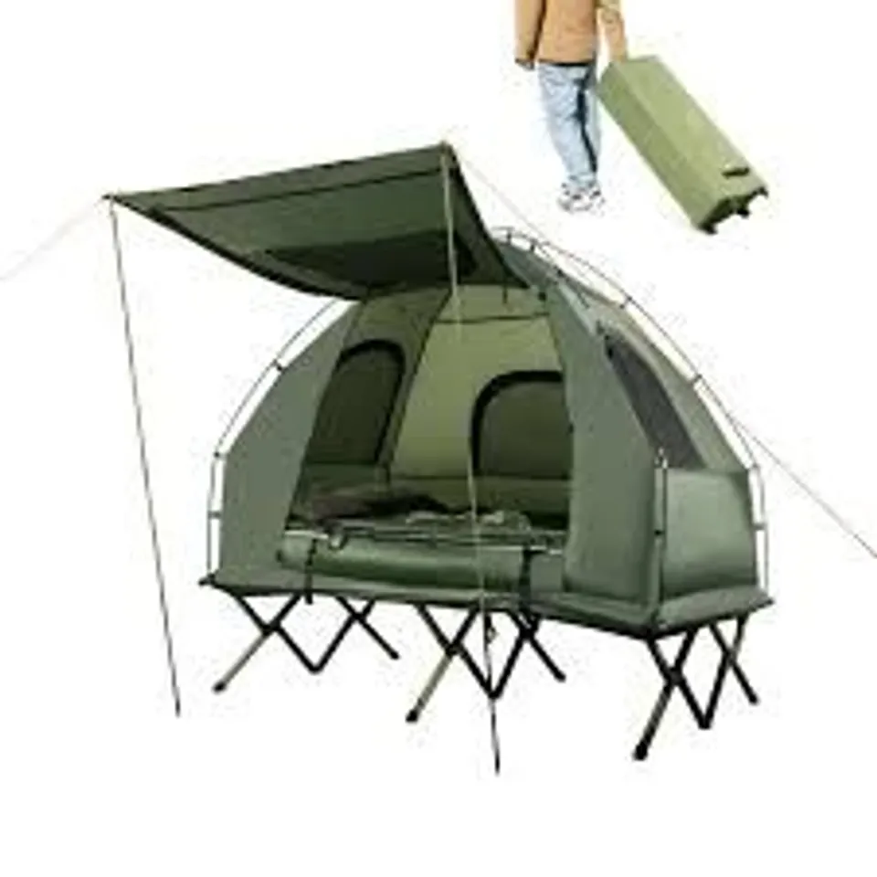 BOXED COSTWAY 2-PERSON FOLDABLE OUTDOOR CAMPING TENT COT WITH AIR MATTRESS AND SLEEPING BAG