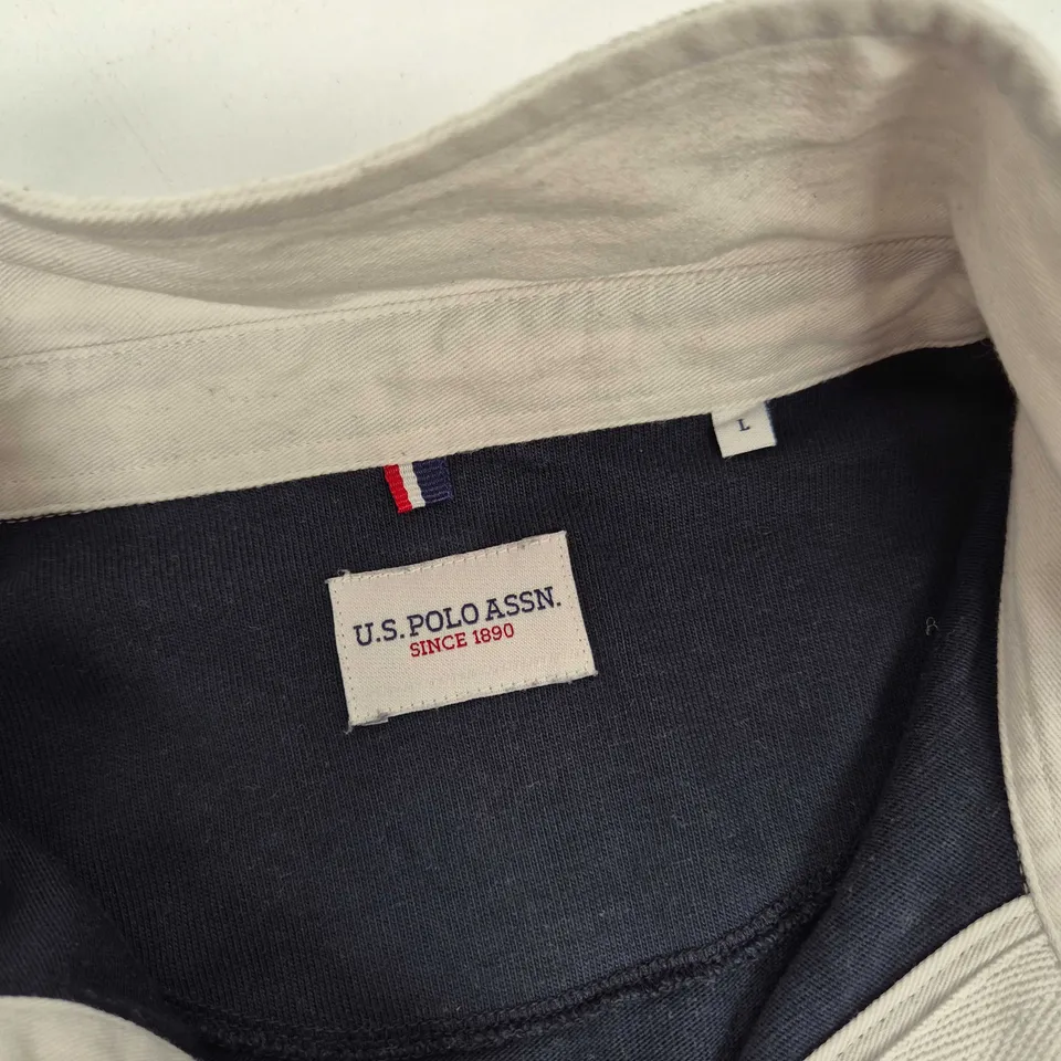 U.S. POLO ASSN. MEN'S NAVY POLO SHIRT WITH WHITE CHEST STRIPE – SIZE L