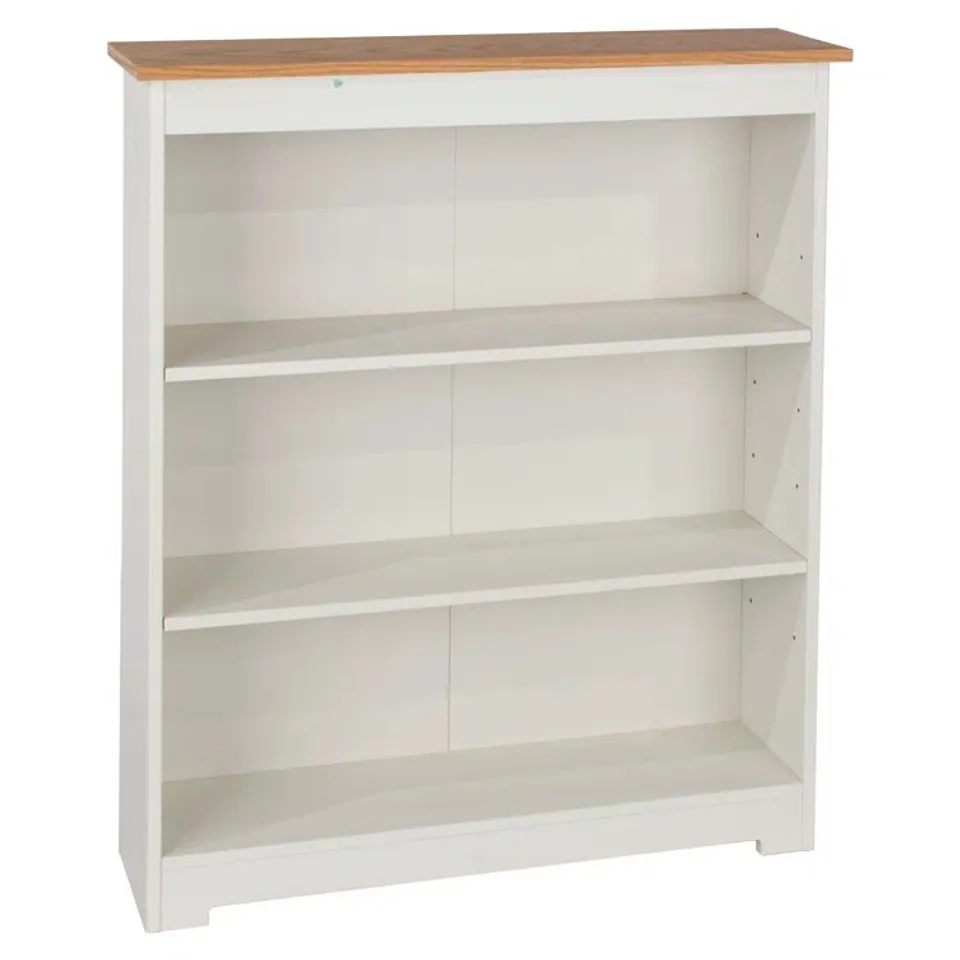 BOXED SOFT WHITE PAINTED 3 SHELF LOW WIDE BOOKCASE