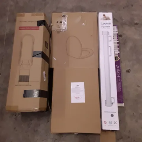 PALLET OF ASSORTED PRODUCTS INCLUDING TOILET SEAT, PHOTO FRAMES, RETRACTABLE SAFETY GATE, MAGNETIC KNIFE HOLDER, BLADELESS PURIFIER & HEATER FAN