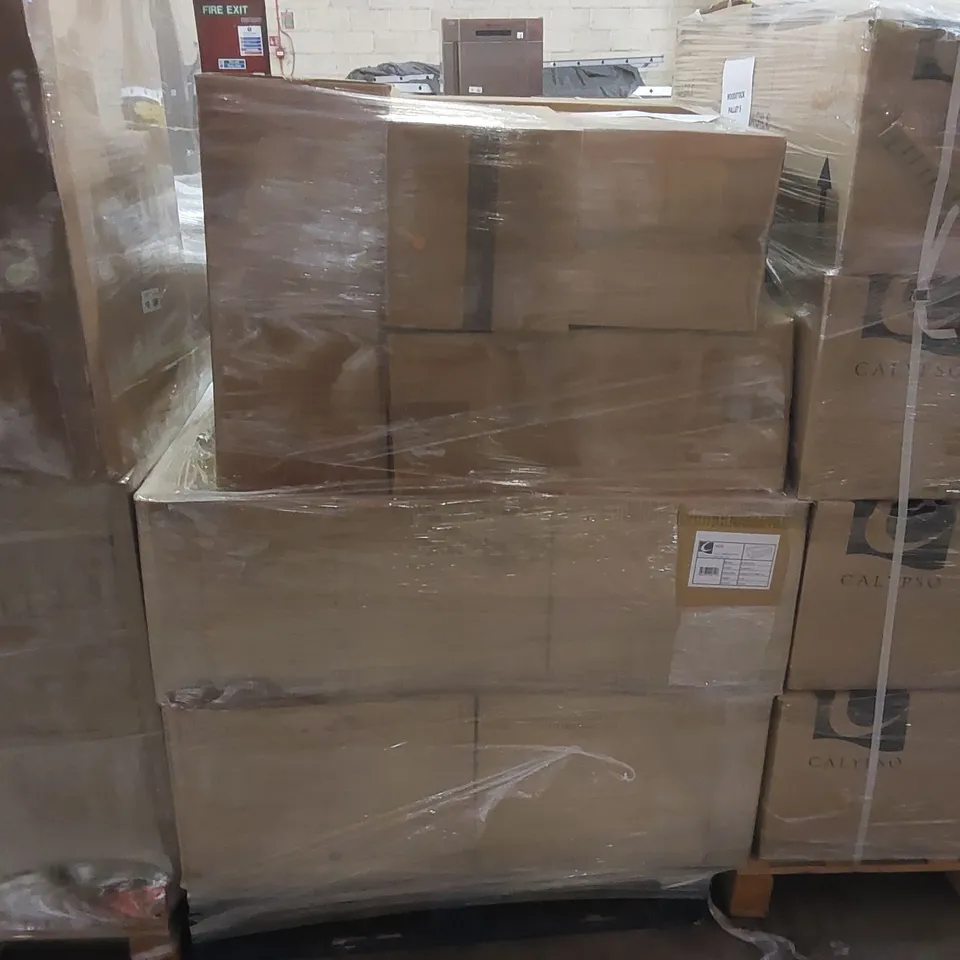 PALLET CONTAINING A LARGE QUANTITY OF ASSORTED BATHROOM FURNITURE PARTS INCLUDING: SAVENA SINGLE DRAWER VANITY BASES, CALYPSO 2 DRAWER CARCASS, CALYPSO LAUNDRY CARCASS ECT