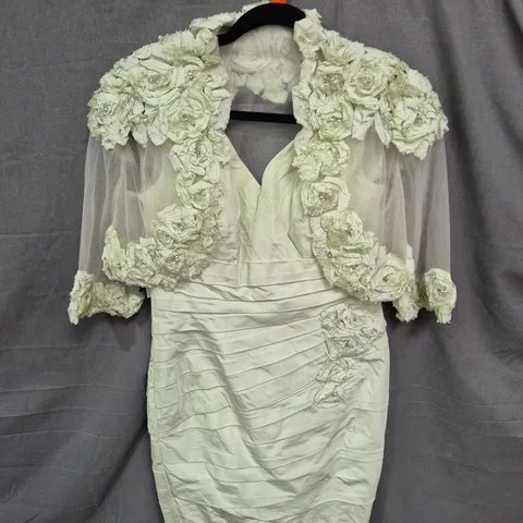 IVORY WOMEN'S FORMAL DRESS WITH 3D FLORAL APPLIQUÉ AND SHEER SLEEVES - SIZE UNSPECIFIED
