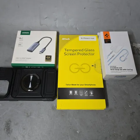 APPROXIMATELY 15 ASSORTED ITEMS TO INCLUDE - PHONE CASES , TEMPERED GLASS SCREEN PROTECTOR , UGREEN USB-C TO HDMI ADAPTER ETC