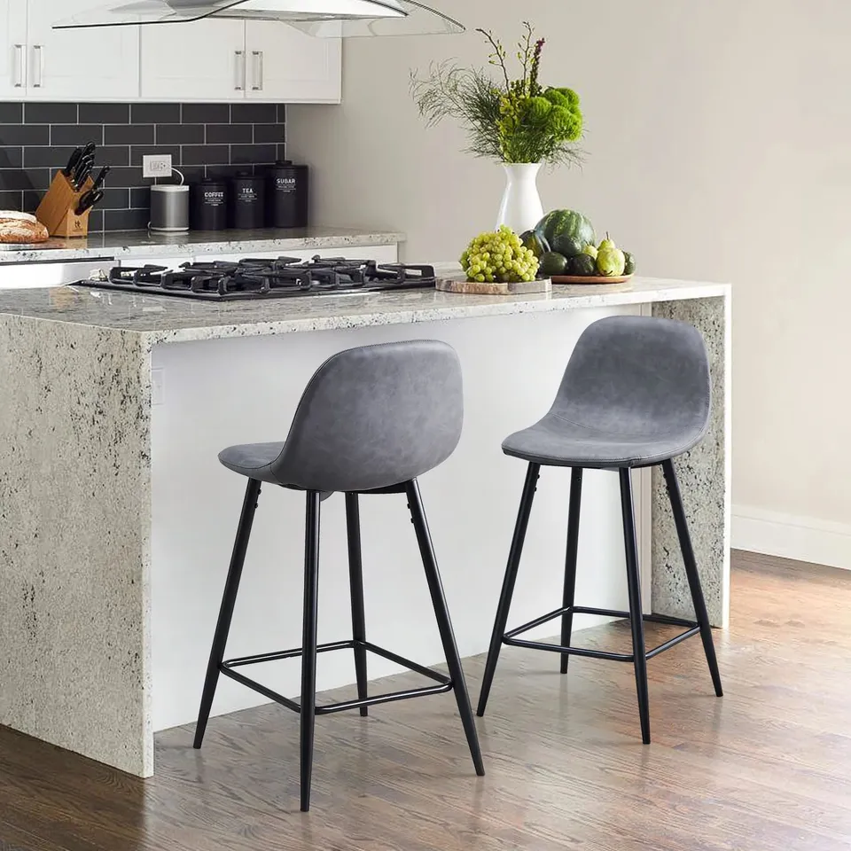 BOXED MONTGOMERY BAR STOOLS [PU LEATHER][SET OF 2] - GREY