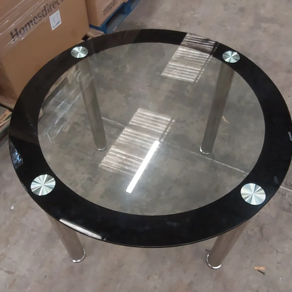 DESIGNER GLASS TOP ROUND DINING TABLE WITH CHROME METAL LEGS
